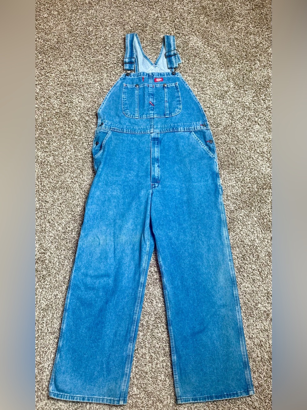 VTG Blue Denim Y2K Dickies Relaxed Workwear Cargo Bib Overall 36x30 100% Cotton